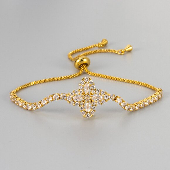 18K Gold Plated Zircon Crystal Adjustable Bracelet – Waterproof & Tarnish Proof - Picture 1 of 7